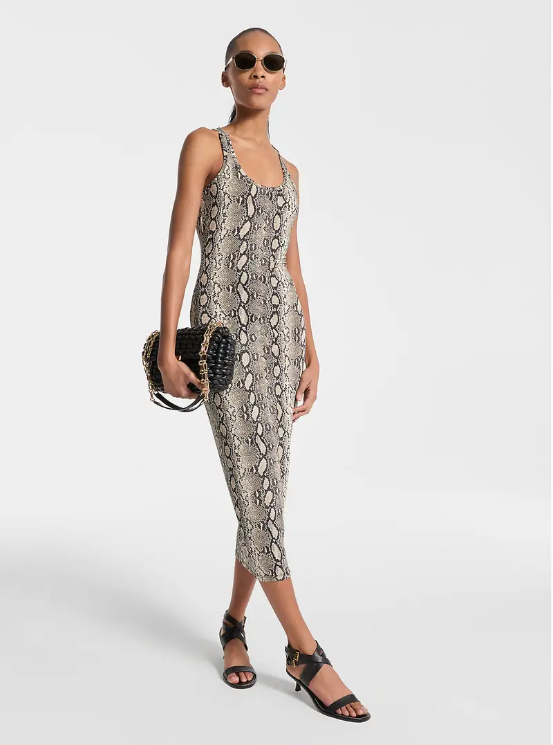 MK Abito modello vogatore in jersey stretch con stampa serpente - Naturale - Michael Kors