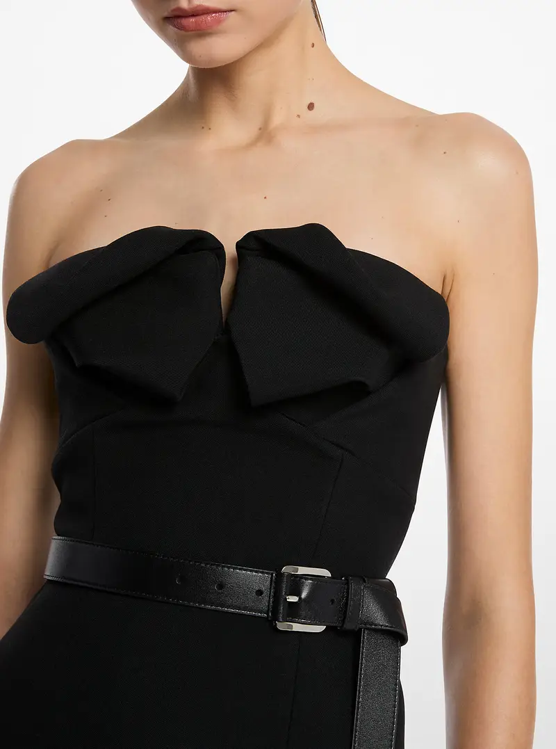 MK Abito senza spalline con origami in gabardine di lana - Nero - Michael Kors miniatura 2