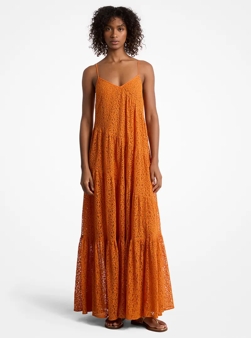 MK Abito sottoveste a balze in pizzo floreale - Arancio - Michael Kors