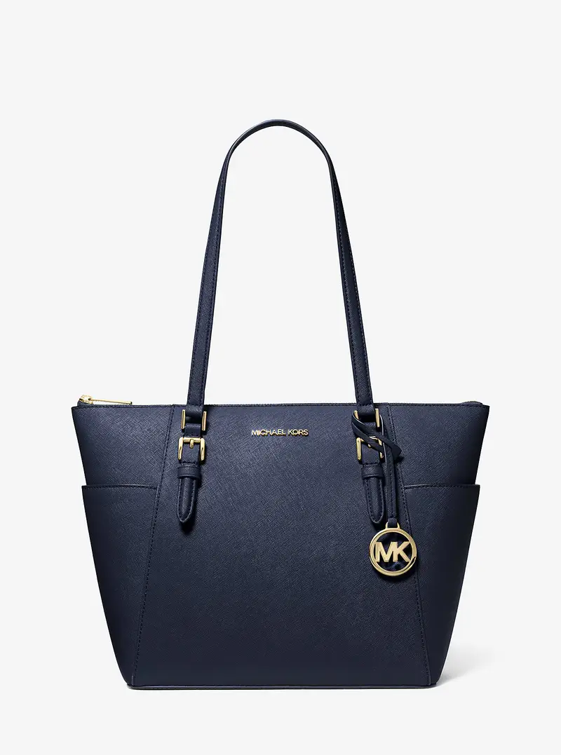 MK Borsa tote Charlotte grande in pelle Saffiano con zip superiore - Blu - Michael Kors