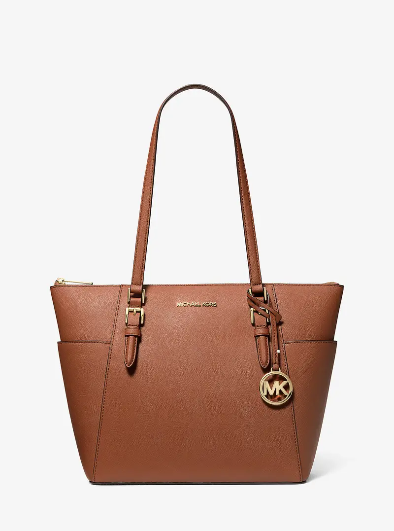 MK Borsa tote Charlotte grande in pelle Saffiano con zip superiore - Marrone - Michael Kors