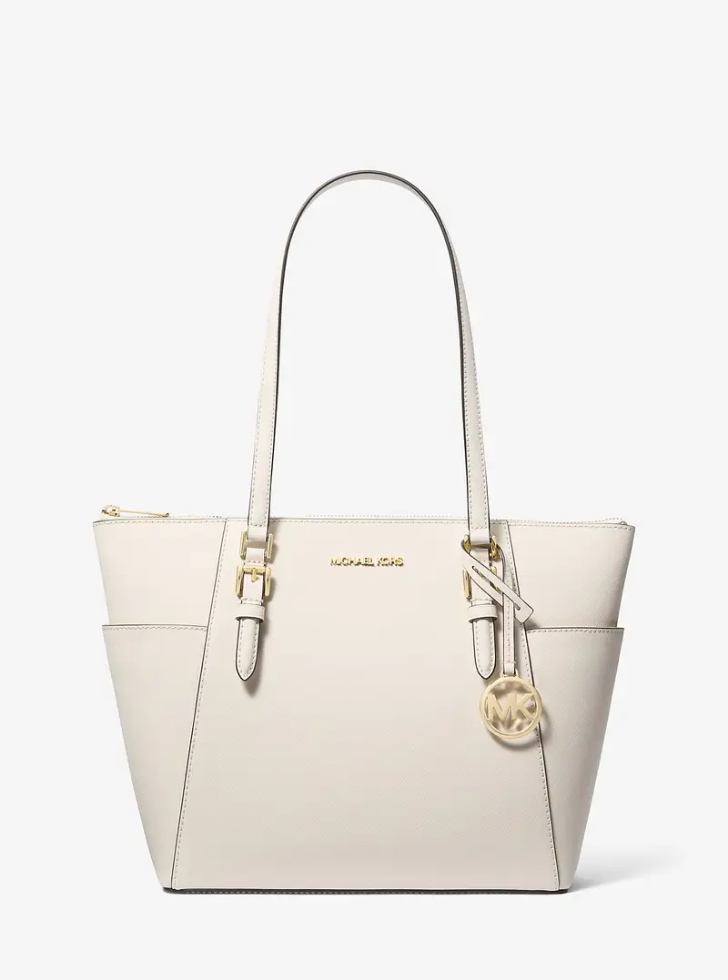 MK Borsa tote Charlotte grande in pelle Saffiano con zip superiore - Naturale - Michael Kors
