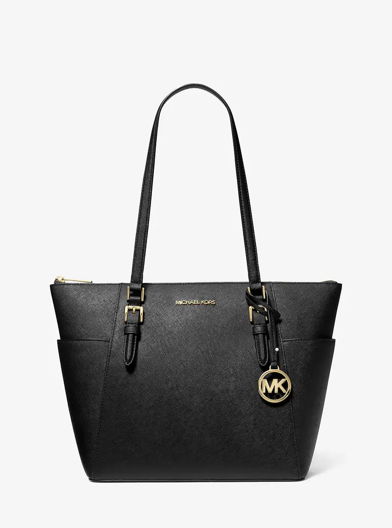 MK Borsa tote Charlotte grande in pelle Saffiano con zip superiore - Nero - Michael Kors