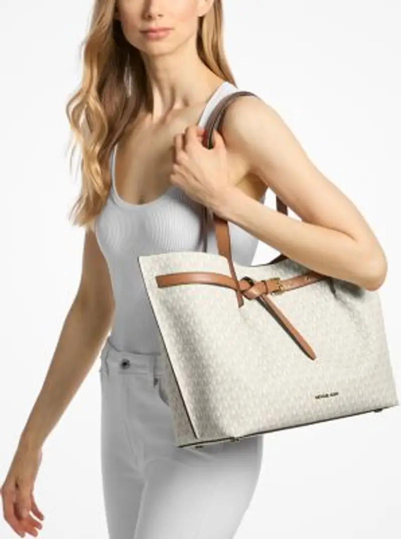 MK Borsa tote Emilia grande con stampa logo - Naturale - Michael Kors miniatura 2