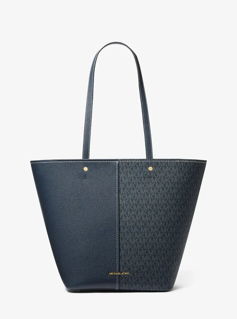 MK Borsa tote Flora grande in pelle e stampa logo - Blu - Michael Kors