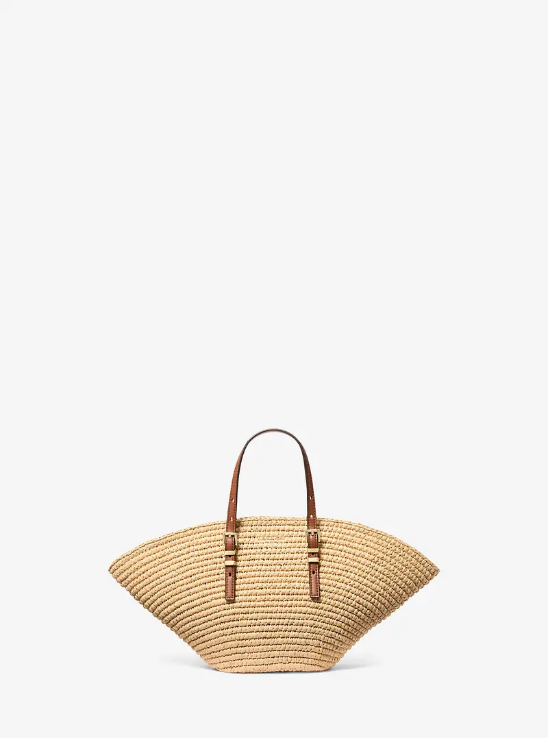 MK Borsa tote Isa piccola in paglia lavorata a mano - Marrone - Michael Kors