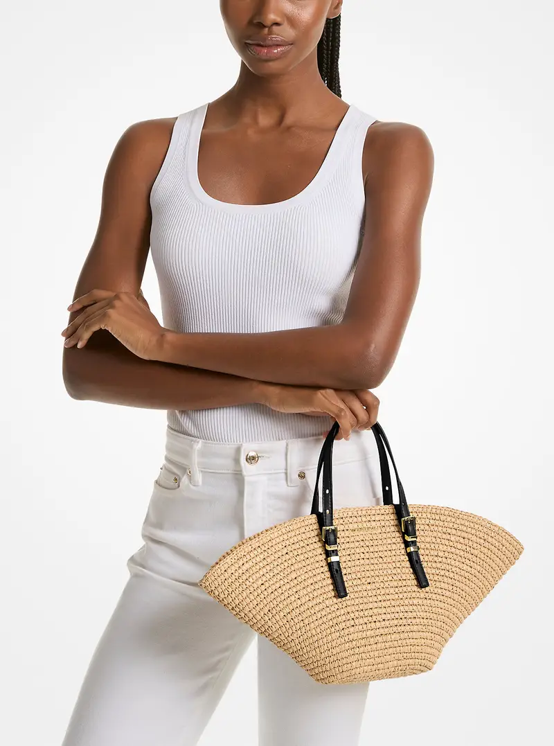 MK Borsa tote Isa piccola in paglia lavorata a mano - Naturale - Michael Kors miniatura 2