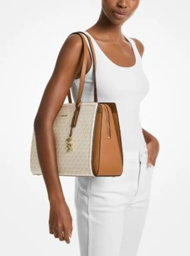 MK Borsa tote Laila media con logo - Naturale - Michael Kors miniatura 2