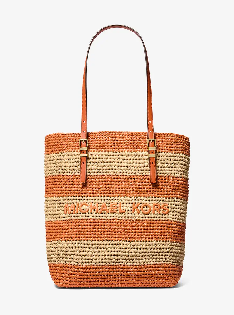 MK Borsa tote Quinn grande in paglia lavorata a mano - Arancio - Michael Kors