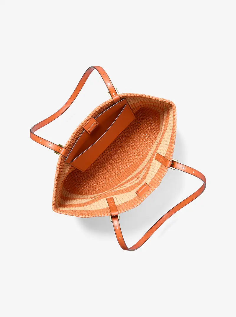 MK Borsa tote Quinn grande in paglia lavorata a mano - Arancio - Michael Kors miniatura 2