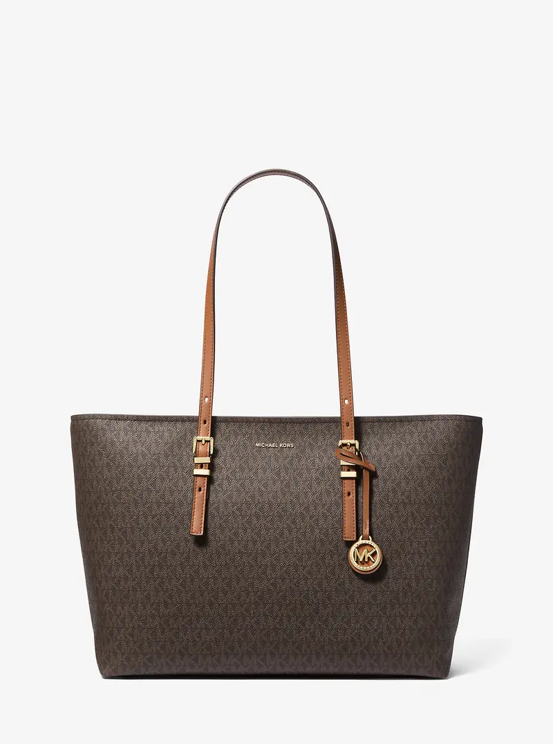 MK Borsa tote Quinn grande in pelle e stampa logo - Marrone - Michael Kors miniatura 2