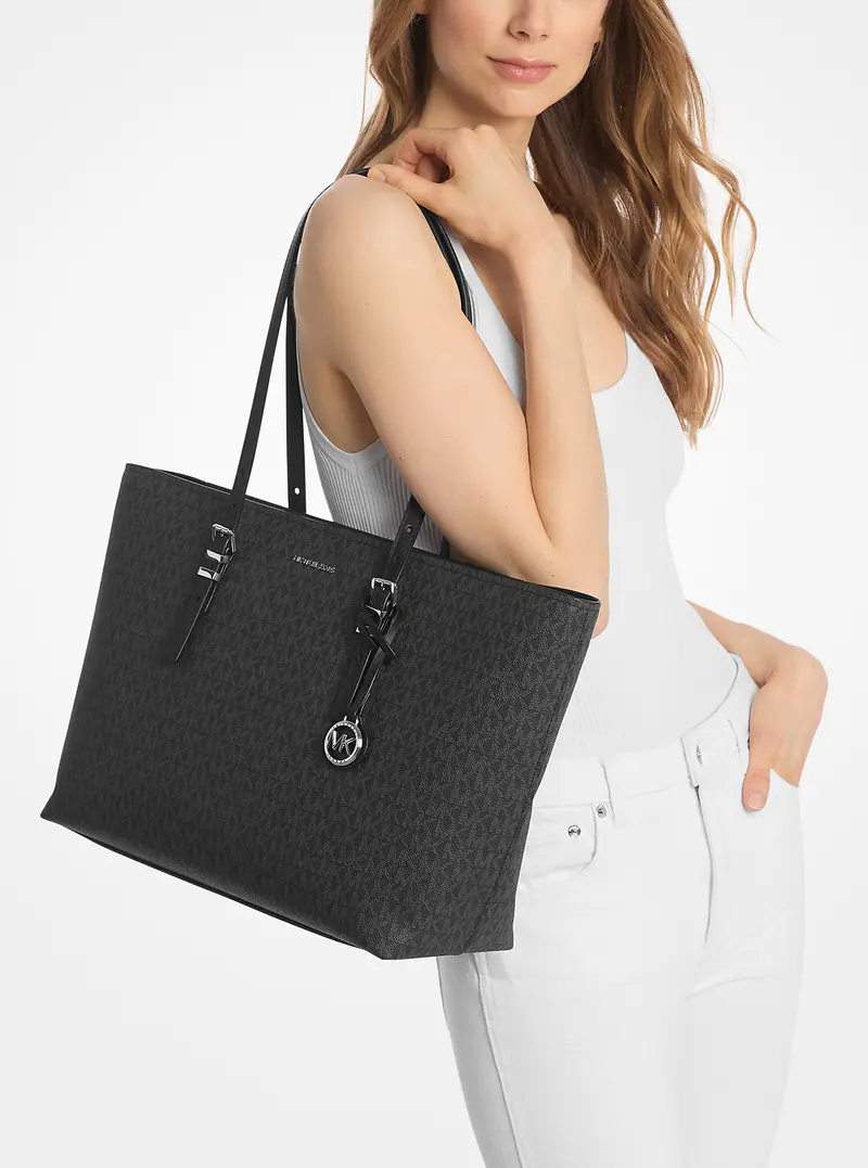 MK Borsa tote Quinn grande in pelle e stampa logo - Nero - Michael Kors miniatura 2