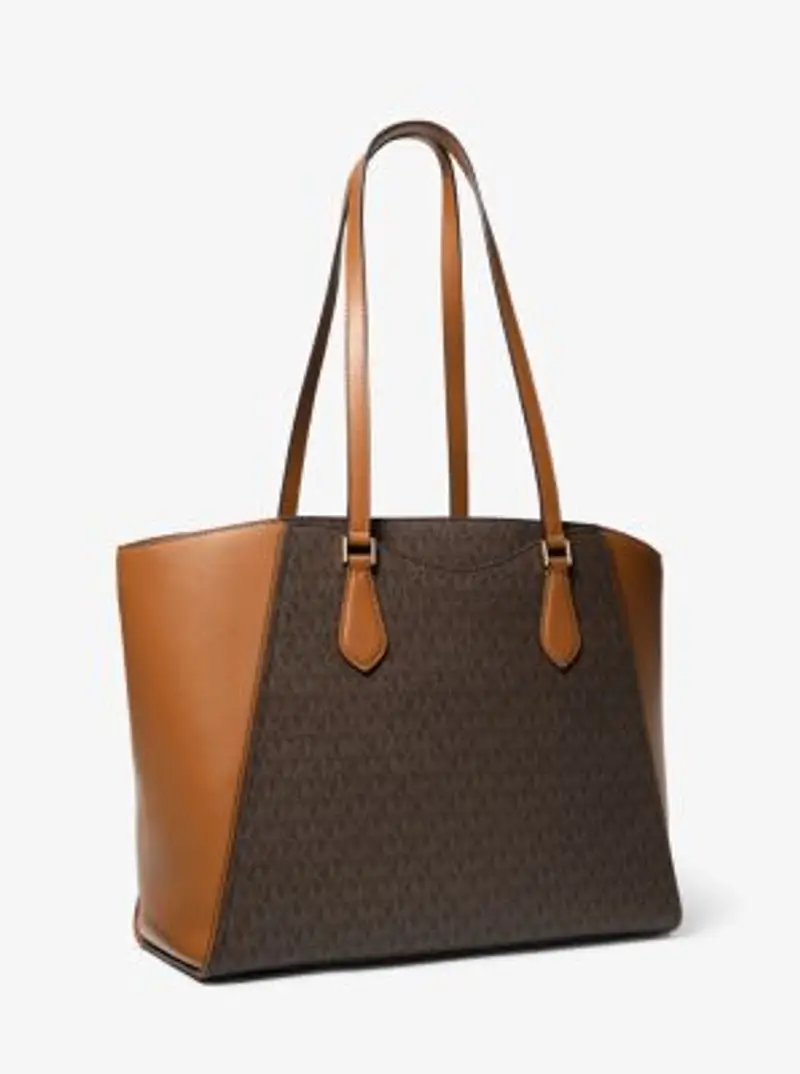 MK Borsa tote Taryn grande in pelle con logo - Marrone - Michael Kors miniatura 2
