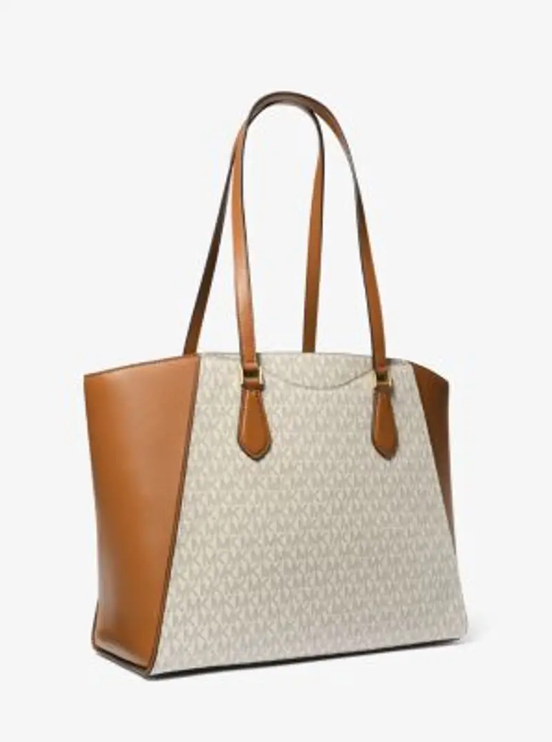 MK Borsa tote Taryn grande in pelle con logo - Naturale - Michael Kors miniatura 2