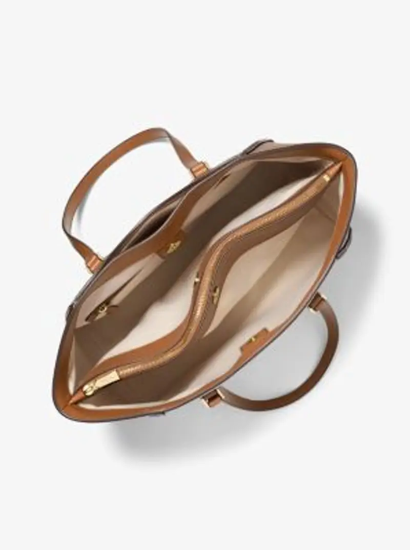 MK Borsa tote Taryn grande in pelle con logo - Naturale - Michael Kors miniatura 3