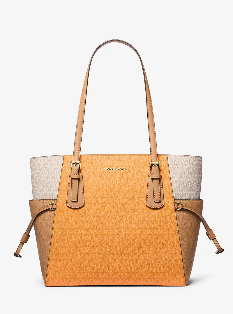 MK Borsa tote Voyager grande con stampa logo color block - Arancio - Michael Kors