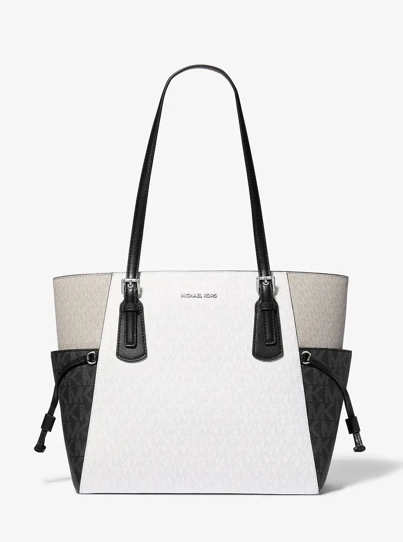 MK Borsa tote Voyager grande con stampa logo color block - Bianco - Michael Kors