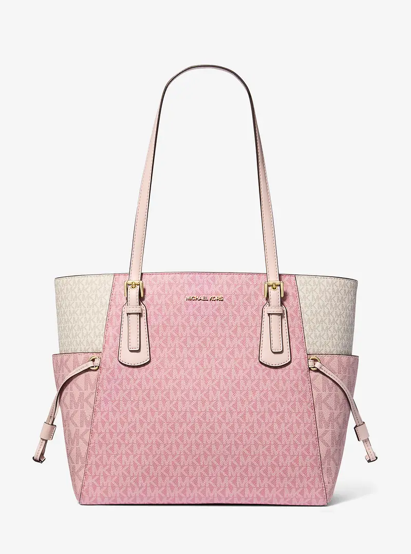MK Borsa tote Voyager grande con stampa logo color block - Rosa - Michael Kors