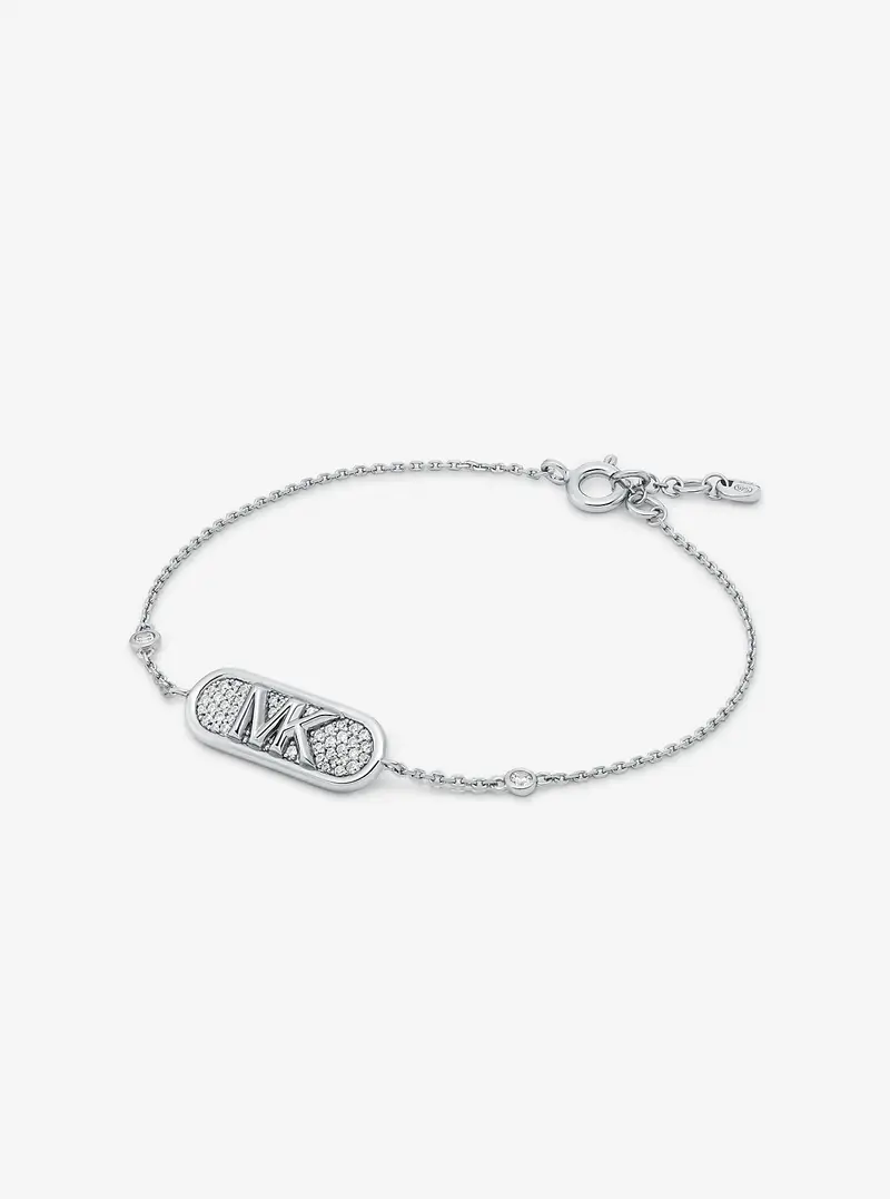 MK Bracciale in argento sterling placcato in metallo prezioso con pavé e logo Empire - Argento - Michael Kors