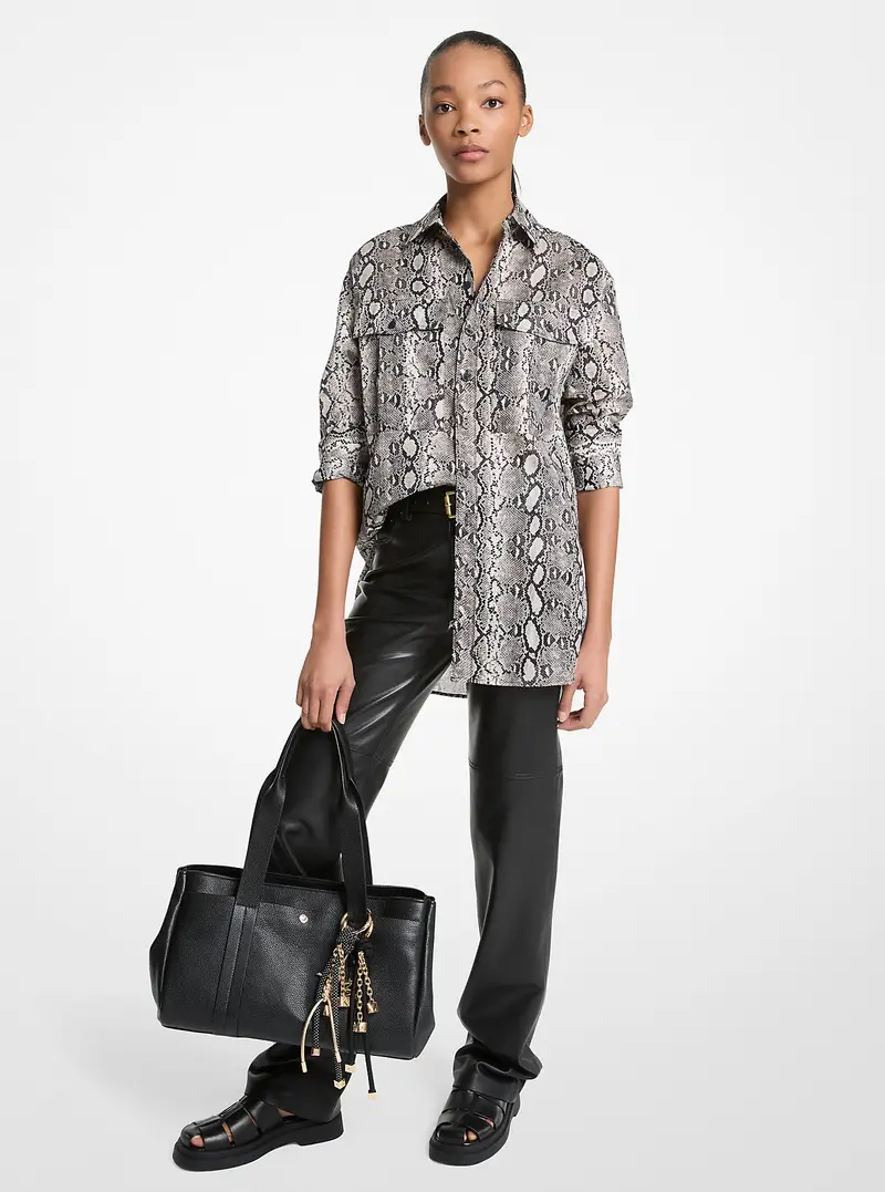 MK Camicia in batista di cotone con stampa serpente - Naturale - Michael Kors