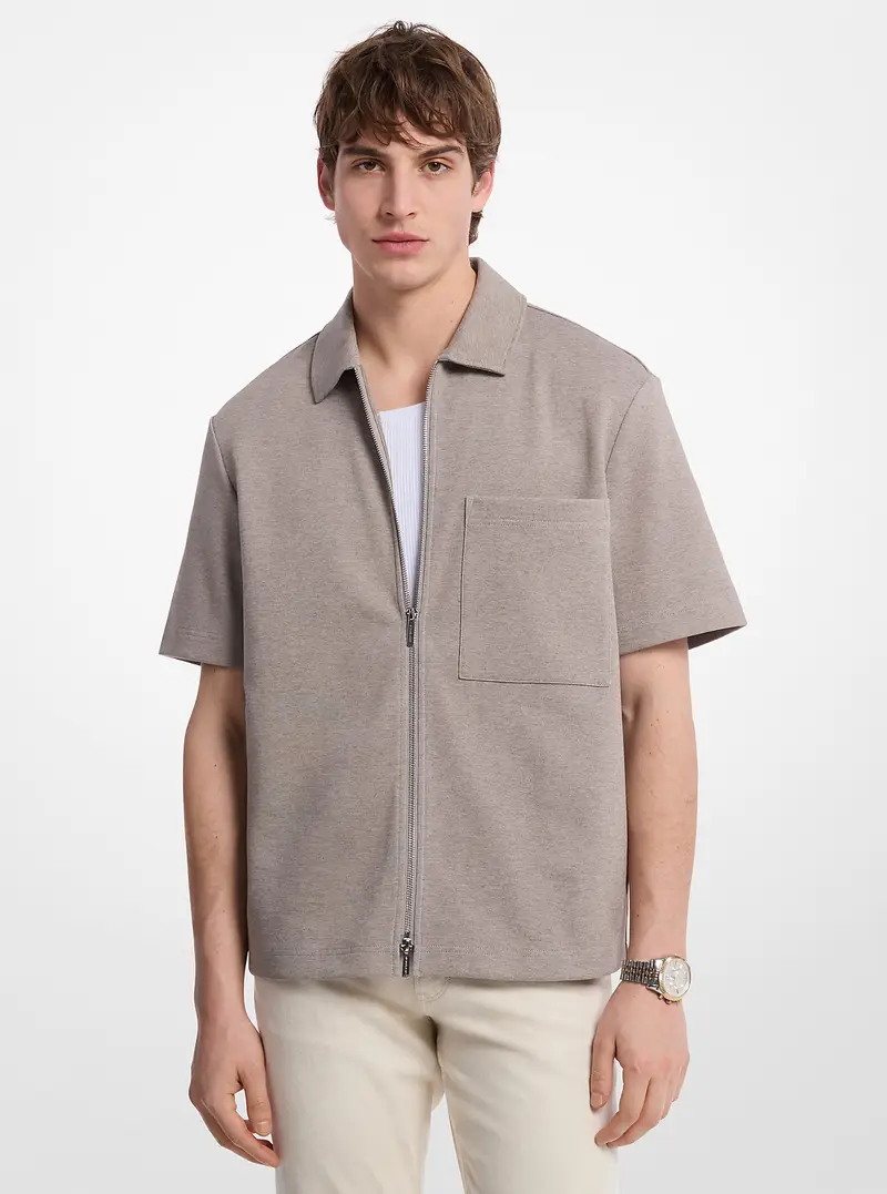 MK Camicia in misto cotone a doppia trama con zip - Marrone - Michael Kors