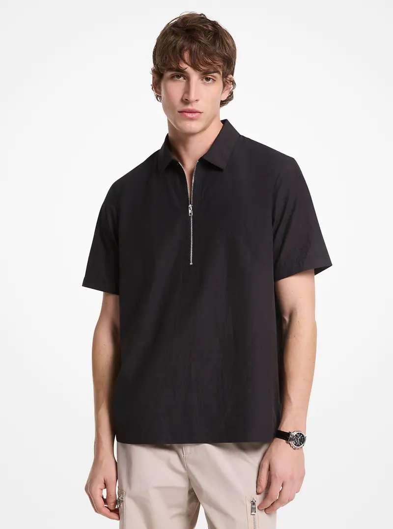 MK Camicia in misto cotone increspato con mezza zip - Nero - Michael Kors