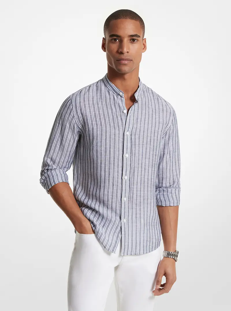 MK Camicia in misto lino a righe - Blu - Michael Kors