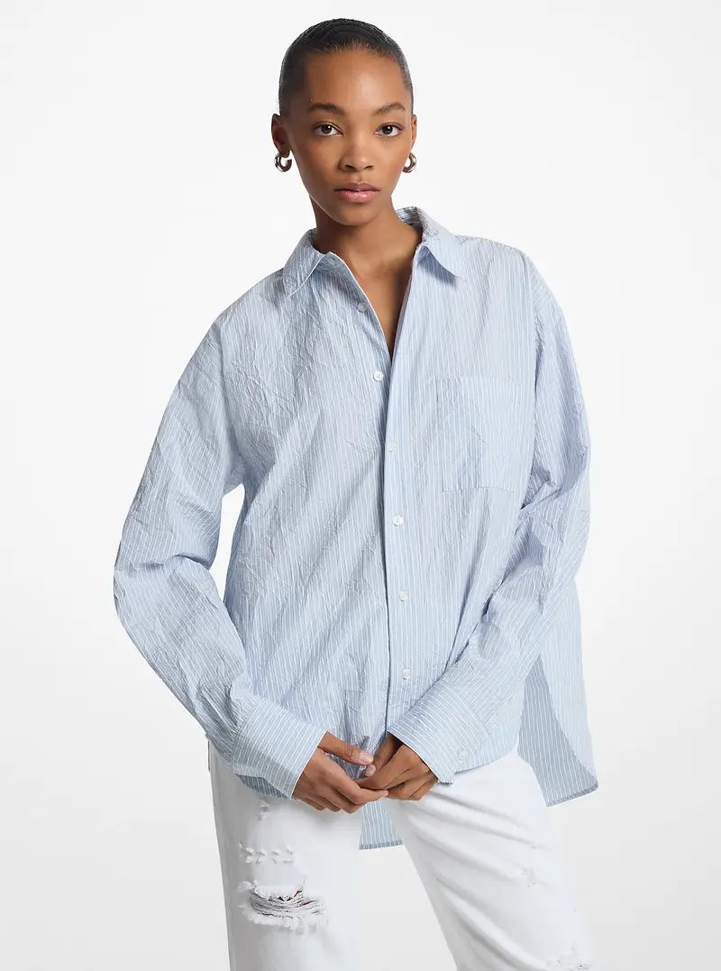 MK Camicia in popeline di cotone effetto stropicciato a righe - Blu - Michael Kors