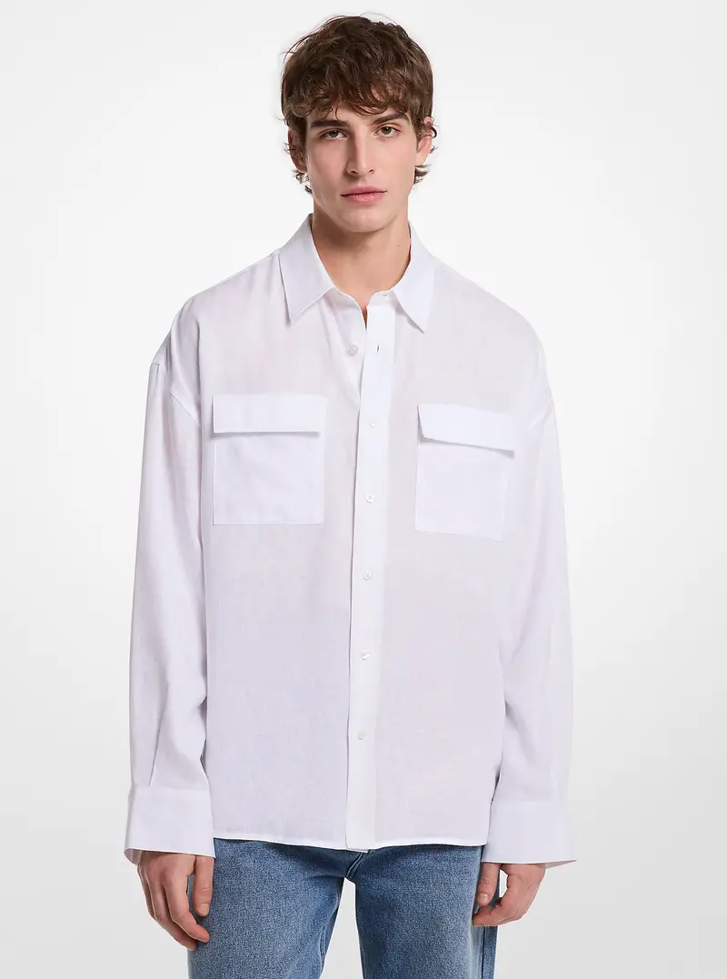 MK Camicia oversize in lino - Bianco - Michael Kors