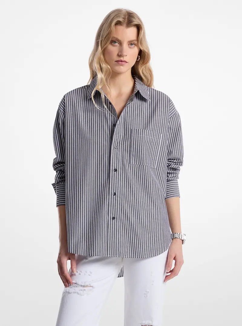 MK Camicia oversize in popeline di cotone a righe - Nero - Michael Kors