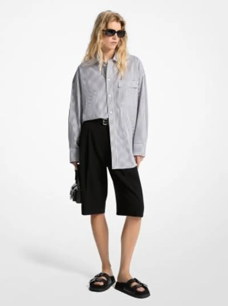 MK Camicia oversize in popeline di cotone stretch a righe - Nero - Michael Kors miniatura 3