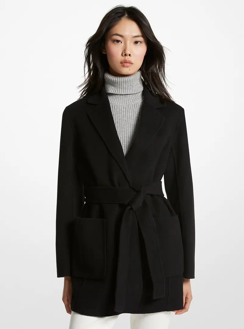 MK Cappotto double-face in misto lana con cintura - Nero - Michael Kors
