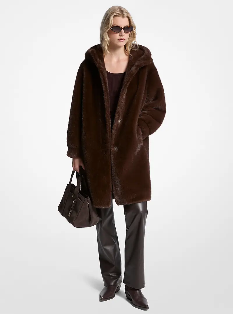 MK Cappotto in pelliccia sintetica con cappuccio - Marrone - Michael Kors