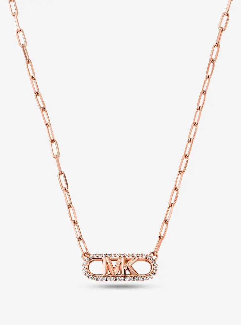 MK Collana in argento sterling placcato in metallo prezioso con maglie a catena e logo Empire - Oro Rosa - Michael Kors