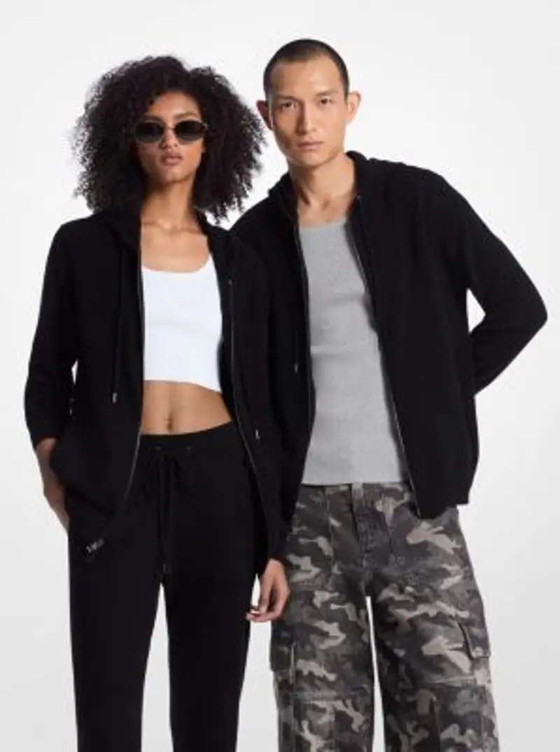 MK Felpa con cappuccio e zip in lana e cashmere - Nero - Michael Kors miniatura 3