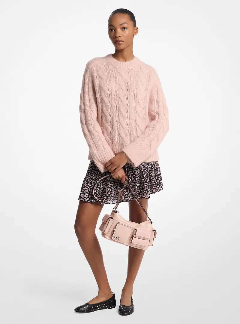 MK Gonna a balze in georgette con stampa floreale e borchie - Rosa - Michael Kors