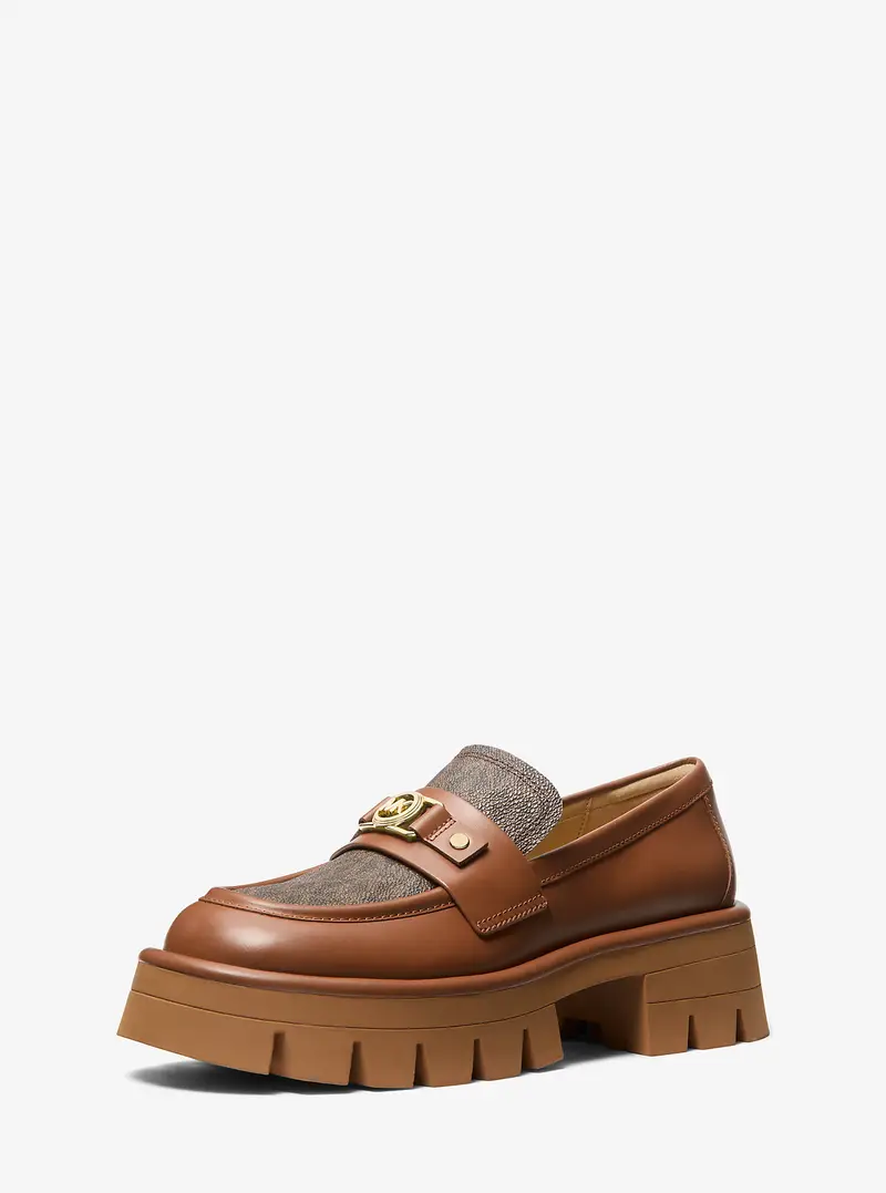 MK Loafer Mandy in pelle con stampa logo e plateau - Marrone - Michael Kors miniatura 3