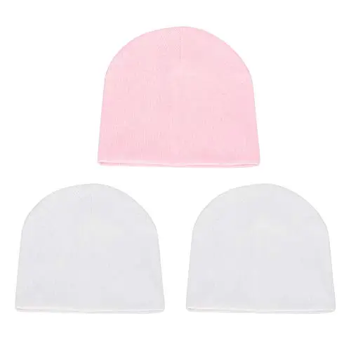 MK MATT KEELY - Cappellini per Neonati, in Cotone, 0-3 Mesi, Rosa + Bianco + Bianco