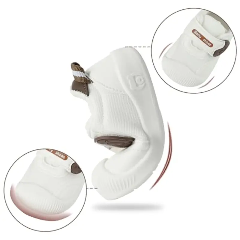 MK MATT KEELY Scarpe Neonato Scarpine Primi Passi Bambino Neonata Maglia Traspirante con Suole Gomma Antiscivolo, Bianco, EU 19 miniatura 3