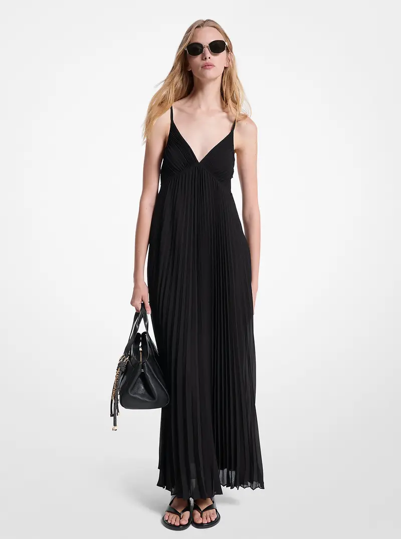 MK Maxi abito a pieghe in georgette - Nero - Michael Kors