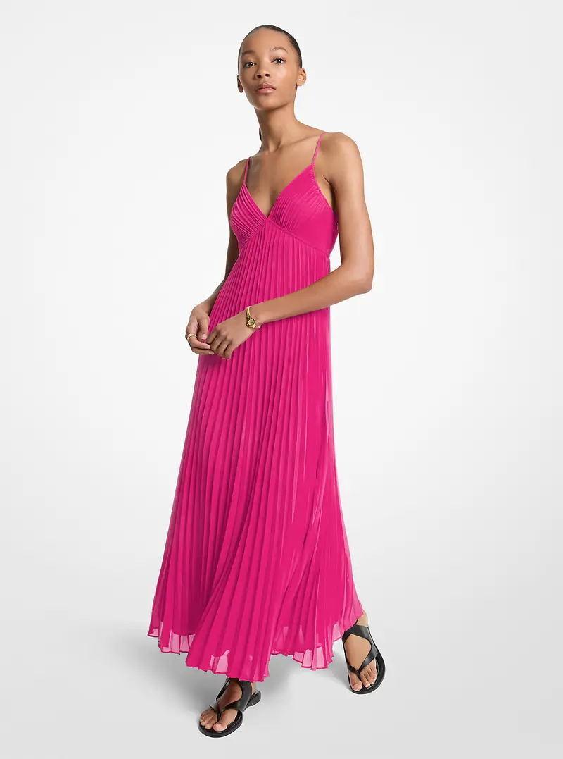 MK Maxi abito a pieghe in georgette - Rosa - Michael Kors