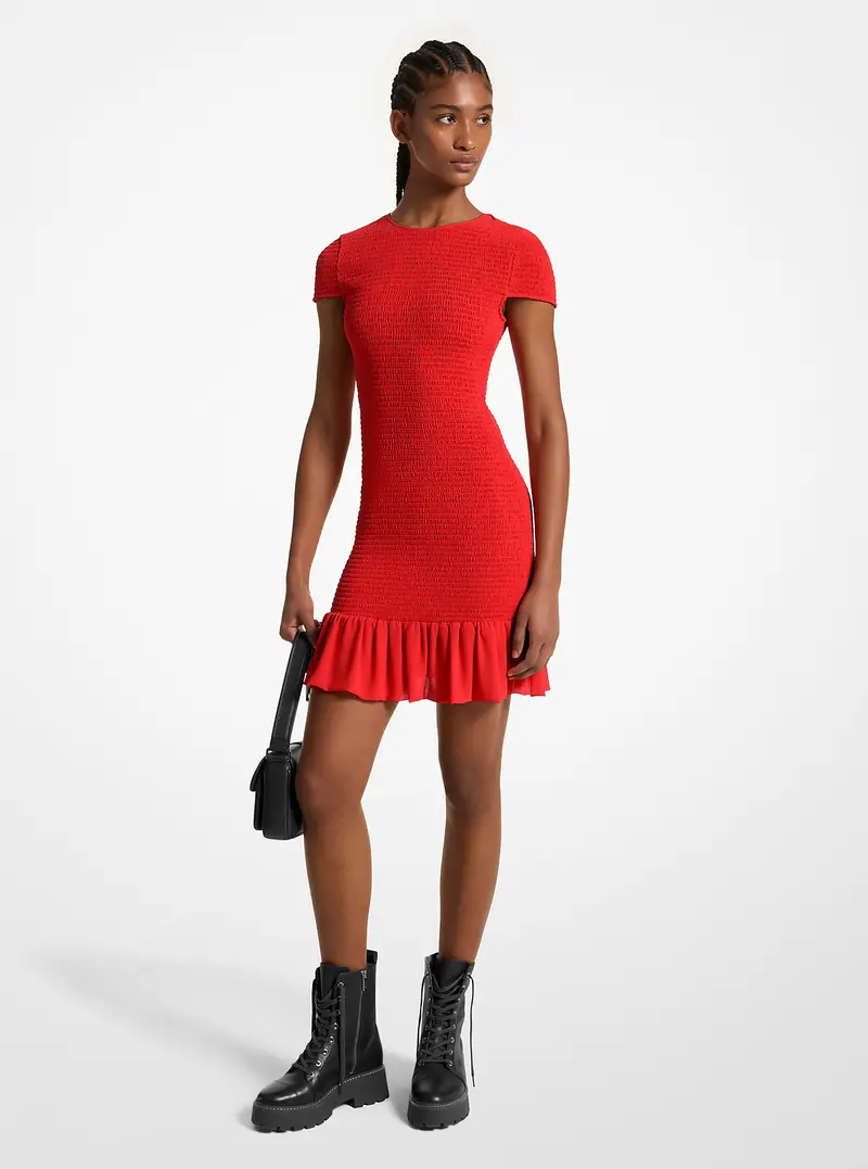 MK Miniabito in georgette con punto smock - Rosso - Michael Kors