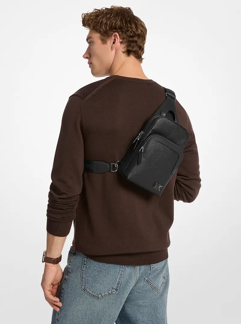 MK Monospalla Edison in pelle a grana incrociata antigraffio - Nero - Michael Kors miniatura 2