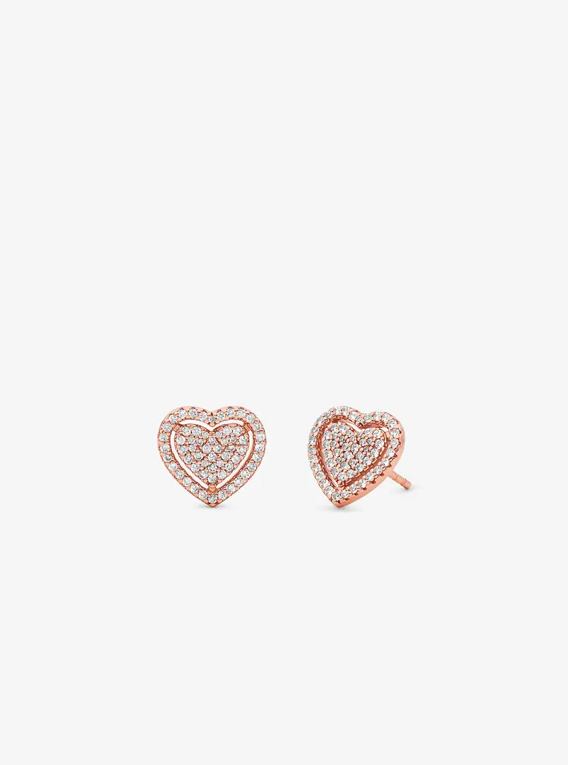 MK Orecchini a forma di cuore in argento sterling con placcatura in metallo prezioso e pavé - Oro Rosa - Michael Kors