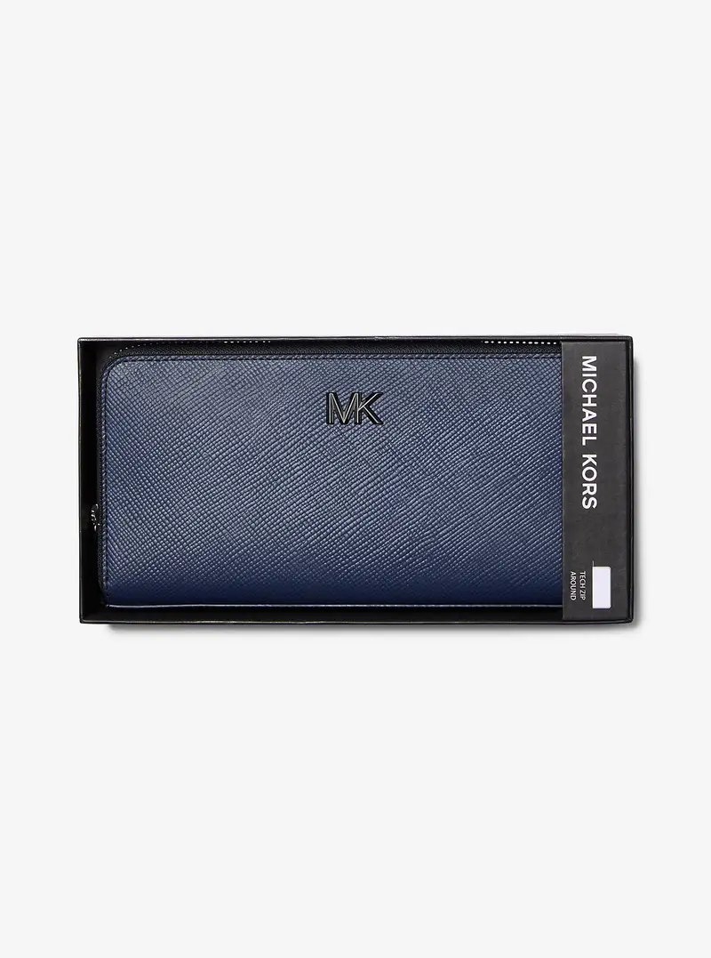 MK Portafoglio Edison in pelle zip-around - Blu - Michael Kors miniatura 3