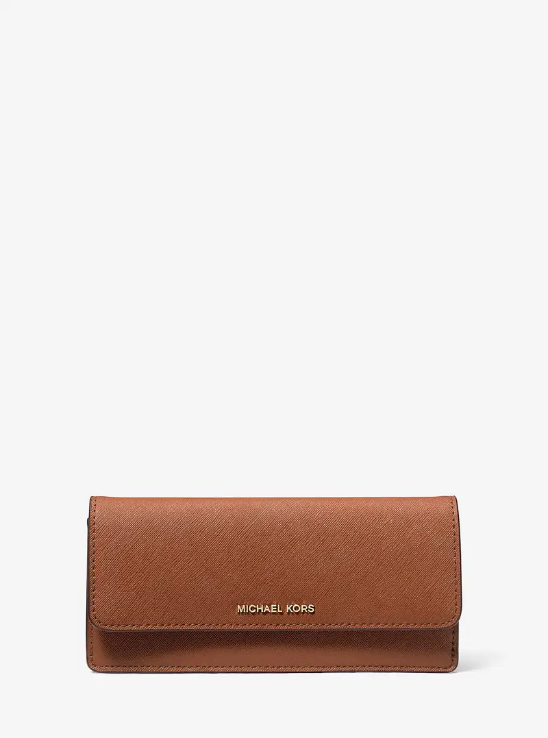 MK Portafoglio Jet Set grande in pelle Saffiano con chiusura a scatto - Marrone - Michael Kors