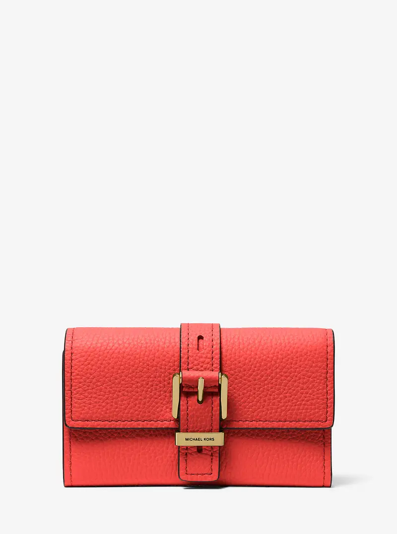 MK Portafoglio Nolita a tre ante medio in pelle martellata - Rosso - Michael Kors