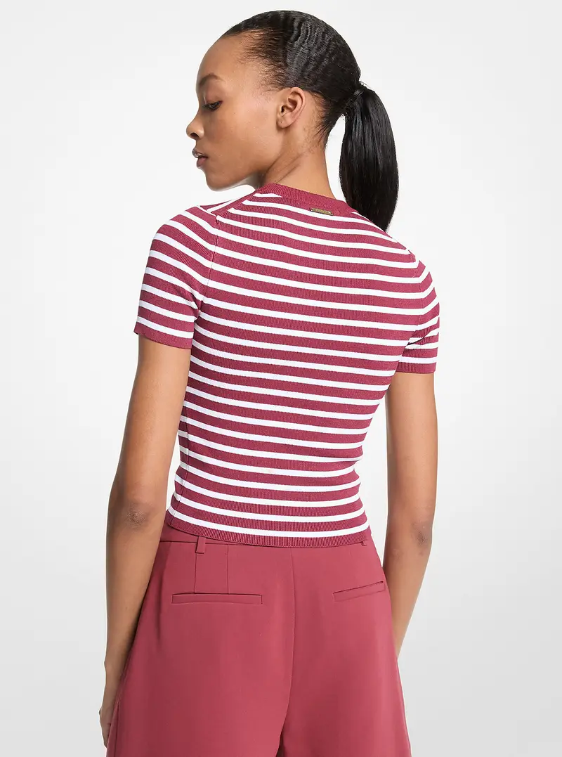 MK Pull a maniche corte in maglia stretch a righe - Viola - Michael Kors miniatura 2