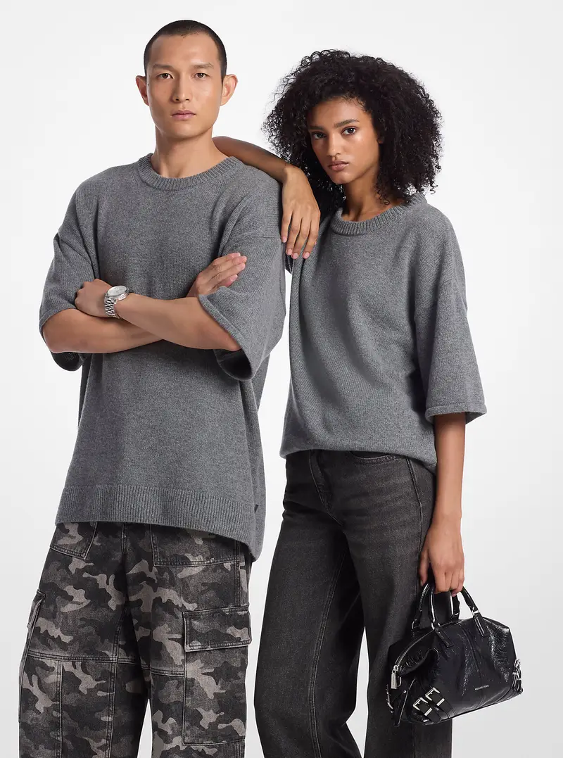 MK Pullover a maniche corte in misto lana e cashmere - Grigio - Michael Kors