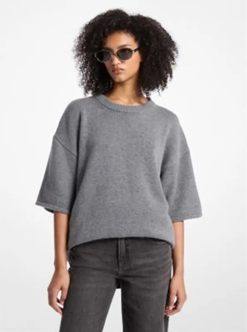 MK Pullover a maniche corte in misto lana e cashmere - Grigio - Michael Kors miniatura 2
